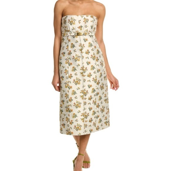 Tory Burch Strapless Green and Yellow Midi Dress - Picture 1 of 5